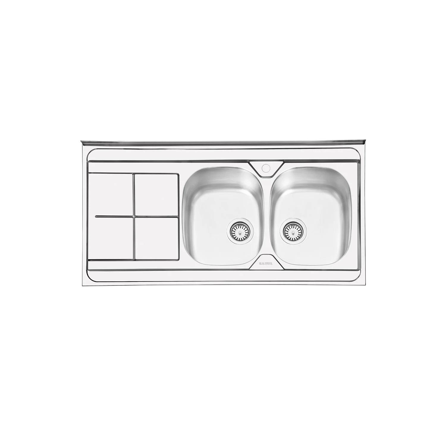 سینک ظرفشویی روکار استیل ایلیا استیل مدل 1041 دو لگن با سینی